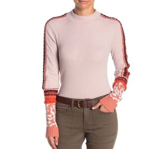 Free People Soft Pink Knit Switch It Up thermal top with crochet & leopard cuffs